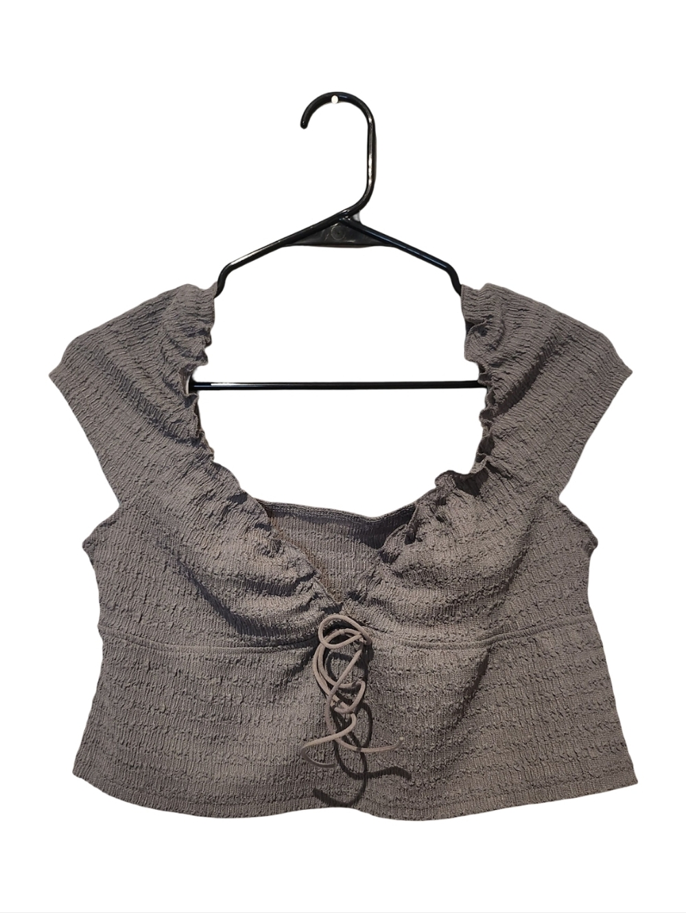 SHEIN Smoky Taupe Smocked Tie-Front Crop Top